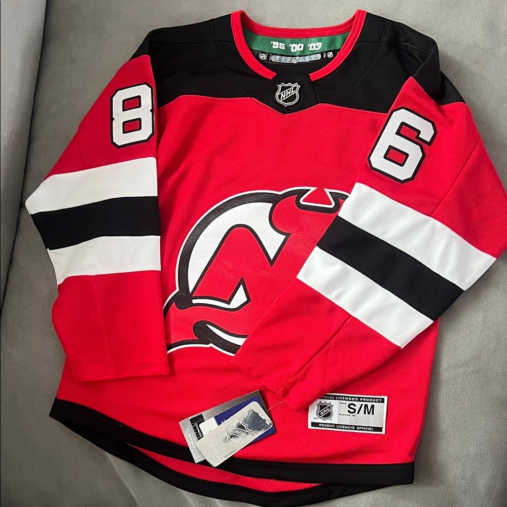 NWT! NHL official licensed Devils Hughes Hockey Jersey.